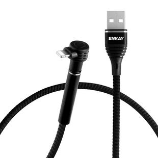 ENKAY ENK-CB205 2.4A USB to 8 Pin Cloth Texture Round Cable Data Transfer Charging Cable with Holder Function, Length: 1m(Black)