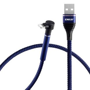 ENKAY ENK-CB205 2.4A USB to 8 Pin Cloth Texture Round Cable Data Transfer Charging Cable with Holder Function, Length: 1m(Blue)