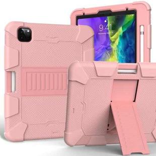 For iPad Pro 11 (2020) Shockproof Two-Color Silicone Protection Tablet Case with Holder & Pen Slot(Rose Gold)