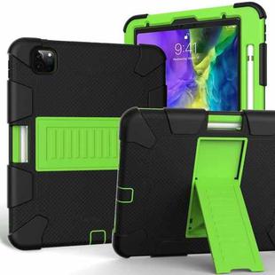 For iPad Pro 11 (2020) Shockproof Two-Color Silicone Protection Tablet Case with Holder & Pen Slot(Black+Olivine)