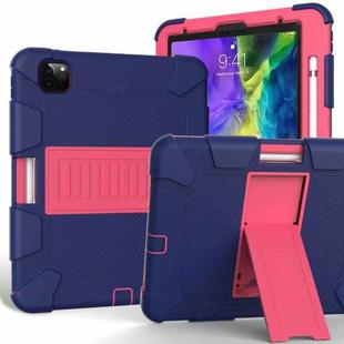 For iPad Pro 11 (2020) Shockproof Two-Color Silicone Protection Tablet Case with Holder & Pen Slot(Navy+Hot Pink)