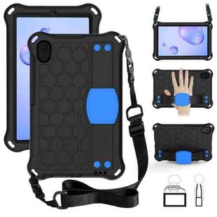 For Galaxy Tab A 8.4(2020) T307 Honeycomb Design EVA + PC Material Four Corner Anti Falling Flat Protective Shell With Strap(Black+Blue)