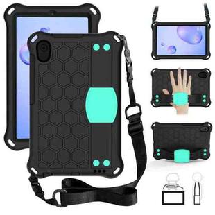 For Galaxy Tab A 8.4(2020) T307 Honeycomb Design EVA + PC Material Four Corner Anti Falling Flat Protective Shell With Strap(Black+Aqua)