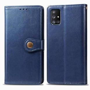 For Galaxy A71 5G Retro Solid Color Leather Buckle Phone Case with Photo Frame & Card Slot & Wallet & Bracket Function(Blue)