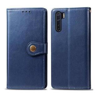 For OPPO F15 & A91 Retro Solid Color Leather Buckle Phone Case with Photo Frame & Card Slot & Wallet & Bracket Function(Blue)