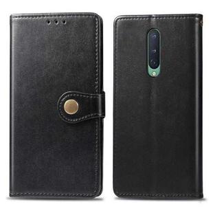 For OnePlus 8 Retro Solid Color Leather Buckle Phone Case with Photo Frame & Card Slot & Wallet & Bracket Function(Black)