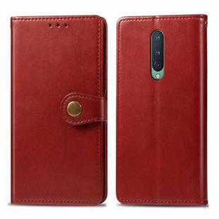 For OnePlus 8 Retro Solid Color Leather Buckle Phone Case with Photo Frame & Card Slot & Wallet & Bracket Function(Red)