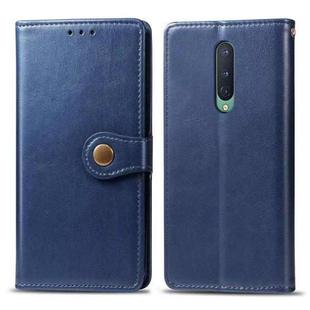 For OnePlus 8 Retro Solid Color Leather Buckle Phone Case with Photo Frame & Card Slot & Wallet & Bracket Function(Blue)
