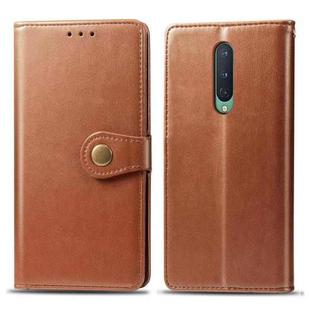 For OnePlus 8 Retro Solid Color Leather Buckle Phone Case with Photo Frame & Card Slot & Wallet & Bracket Function(Brown)