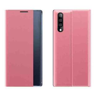 For Galaxy A50 / A30S / A50S Side Display Magnetic Horizontal Flip Plain Texture Cloth + PC Case with Holder & Sleep / Wake-up Function(Pink)
