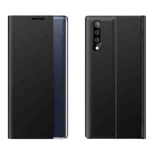 For Galaxy A50 / A30S / A50S Side Display Magnetic Horizontal Flip Plain Texture Cloth + PC Case with Holder & Sleep / Wake-up Function(Black)