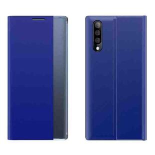 For Galaxy A50 / A30S / A50S Side Display Magnetic Horizontal Flip Plain Texture Cloth + PC Case with Holder & Sleep / Wake-up Function(Blue)
