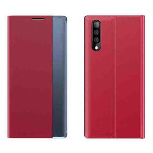 For Galaxy A70 / A70s Side Display Magnetic Horizontal Flip Plain Texture Cloth + PC Case with Holder & Sleep / Wake-up Function(Red)