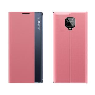 For Xiaomi Redmi Note 9S / Note9 Pro / Note 9 Pro Max Side Display Magnetic Horizontal Flip Plain Texture Cloth + PC Case with Holder & Sleep / Wake-up Function(Pink)