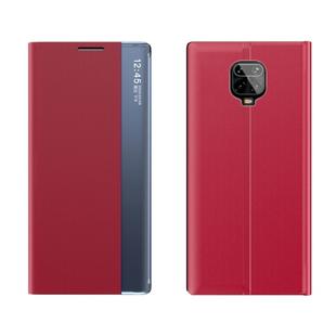 For Xiaomi Redmi Note 9S / Note9 Pro / Note 9 Pro Max Side Display Magnetic Horizontal Flip Plain Texture Cloth + PC Case with Holder & Sleep / Wake-up Function(Red)