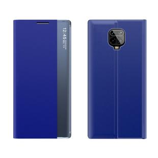 For Xiaomi Redmi Note 9S / Note9 Pro / Note 9 Pro Max Side Display Magnetic Horizontal Flip Plain Texture Cloth + PC Case with Holder & Sleep / Wake-up Function(Blue)