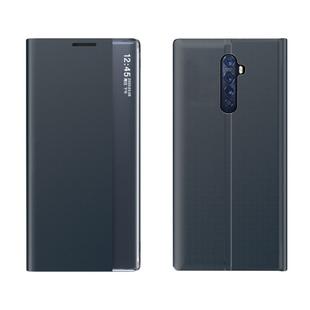 For OPPO Reno2 Side Display Magnetic Horizontal Flip Plain Texture Cloth + PC Case with Holder & Sleep / Wake-up Function(Dark Blue)