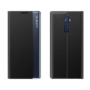 For OPPO Reno2 F / Reno2 Z Side Display Magnetic Horizontal Flip Plain Texture Cloth + PC Case with Holder & Sleep / Wake-up Function(Black)