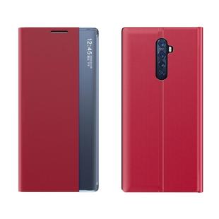 For OPPO Reno2 F / Reno2 Z Side Display Magnetic Horizontal Flip Plain Texture Cloth + PC Case with Holder & Sleep / Wake-up Function(Red)