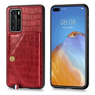For Huawei P40 Crocodile Pattern PU+TPU+PVC Shatter-resistant Mobile Phone Case with Magnetic Invisible Holder & Holder & Card Slots(Red)