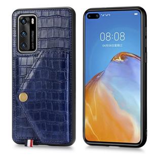 For Huawei P40 Crocodile Pattern PU+TPU+PVC Shatter-resistant Mobile Phone Case with Magnetic Invisible Holder & Holder & Card Slots(Sapphire Blue)