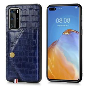 For Huawei P40 Pro Crocodile Pattern PU+TPU+PVC Shatter-resistant Mobile Phone Case with Magnetic Invisible Holder & Holder & Card Slots(Sapphire Blue)