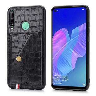 For Huawei P40 Lite E Crocodile Pattern PU+TPU+PVC Shatter-resistant Mobile Phone Case with Magnetic Invisible Holder & Holder & Card Slots(Black)
