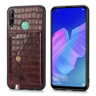 For Huawei P40 Lite E Crocodile Pattern PU+TPU+PVC Shatter-resistant Mobile Phone Case with Magnetic Invisible Holder & Holder & Card Slots(Brown)