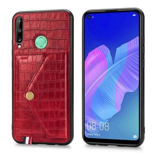 For Huawei P40 Lite E Crocodile Pattern PU+TPU+PVC Shatter-resistant Mobile Phone Case with Magnetic Invisible Holder & Holder & Card Slots(Red)
