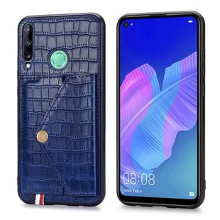 For Huawei P40 Lite E Crocodile Pattern PU+TPU+PVC Shatter-resistant Mobile Phone Case with Magnetic Invisible Holder & Holder & Card Slots(Sapphire Blue)