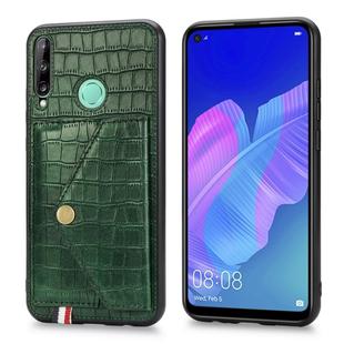For Huawei P40 Lite E Crocodile Pattern PU+TPU+PVC Shatter-resistant Mobile Phone Case with Magnetic Invisible Holder & Holder & Card Slots(Blackish Green)