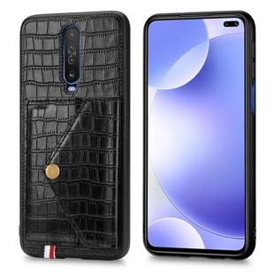 For Xiaomi Redmi K30 Crocodile Pattern PU+TPU+PVC Shatter-resistant Mobile Phone Case with Magnetic Invisible Holder & Holder & Card Slots(Black)