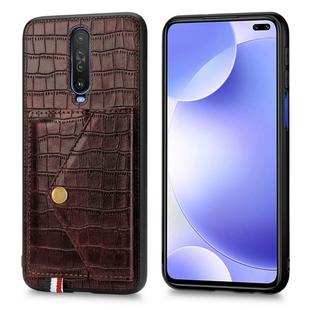 For Xiaomi Redmi K30 Crocodile Pattern PU+TPU+PVC Shatter-resistant Mobile Phone Case with Magnetic Invisible Holder & Holder & Card Slots(Brown)