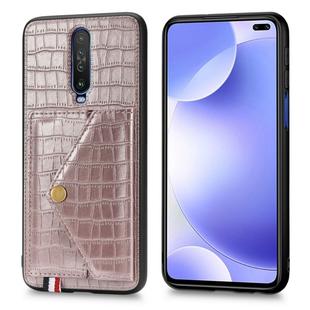 For Xiaomi Redmi K30 Crocodile Pattern PU+TPU+PVC Shatter-resistant Mobile Phone Case with Magnetic Invisible Holder & Holder & Card Slots(Rose Gold)