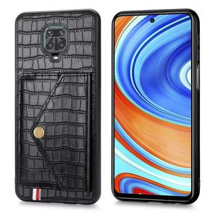 For Xiaomi Redmi Note 9 Crocodile Pattern PU+TPU+PVC Shatter-resistant Mobile Phone Case with Magnetic Invisible Holder & Holder & Card Slots(Black)
