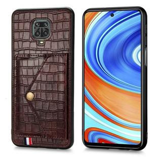 For Xiaomi Redmi Note 9 Crocodile Pattern PU+TPU+PVC Shatter-resistant Mobile Phone Case with Magnetic Invisible Holder & Holder & Card Slots(Brown)