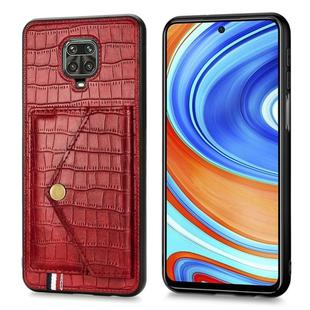 For Xiaomi Redmi Note 9 Crocodile Pattern PU+TPU+PVC Shatter-resistant Mobile Phone Case with Magnetic Invisible Holder & Holder & Card Slots(Red)