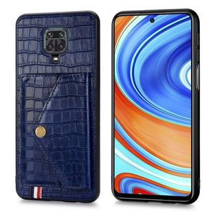 For Xiaomi Redmi Note 9 Crocodile Pattern PU+TPU+PVC Shatter-resistant Mobile Phone Case with Magnetic Invisible Holder & Holder & Card Slots(Sapphire Blue)