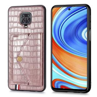 For Xiaomi Redmi Note 9 Crocodile Pattern PU+TPU+PVC Shatter-resistant Mobile Phone Case with Magnetic Invisible Holder & Holder & Card Slots(Rose Gold)