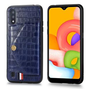 For Galaxy A01 Crocodile Pattern PU+TPU+PVC Shatter-resistant Mobile Phone Case with Magnetic Invisible Holder & Holder & Card Slots(Sapphire Blue)