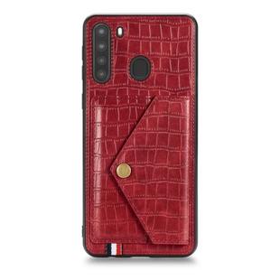 For Galaxy A21 Crocodile Pattern PU+TPU+PVC Shatter-resistant Mobile Phone Case with Magnetic Invisible Holder & Holder & Card Slots(Red)