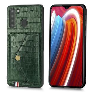 For Galaxy A21 Crocodile Pattern PU+TPU+PVC Shatter-resistant Mobile Phone Case with Magnetic Invisible Holder & Holder & Card Slots(Blackish Green)