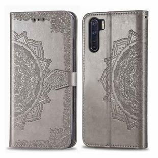 For OPPO F15 & A91 Halfway Mandala Embossing Pattern Horizontal Flip Leather Case with Holder & Card Slots & Wallet & Photo Frame & Lanyard(Gray)