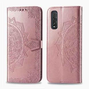 For OPPO Find X2 Halfway Mandala Embossing Pattern Horizontal Flip Leather Case with Holder & Card Slots & Wallet & Photo Frame & Lanyard(Rose Gold)