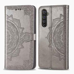 For Realme X50 Pro Halfway Mandala Embossing Pattern Horizontal Flip Leather Case with Holder & Card Slots & Wallet & Photo Frame & Lanyard(Gray)