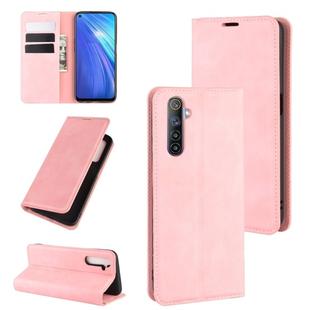 For OPPO Realme 6 Retro-skin Business Magnetic Suction Leather Case with Holder & Card Slots & Wallet(Pink)