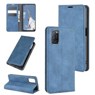 For OPPO A72 Retro-skin Business Magnetic Suction Leather Case with Holder & Card Slots & Wallet(Dark Blue)