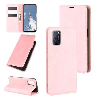 For OPPO A72 Retro-skin Business Magnetic Suction Leather Case with Holder & Card Slots & Wallet(Pink)
