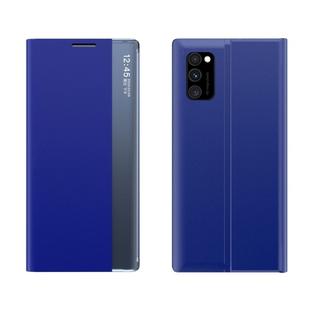 For Galaxy A31 Side Display Magnetic Horizontal Flip Plain Texture Cloth + PC Case with Holder & Sleep / Wake-up Function(Blue)