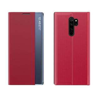 For Xiaomi Redmi Note 8 Pro Side Display Magnetic Horizontal Flip Plain Texture Cloth + PC Case with Holder & Sleep / Wake-up Function(Red)